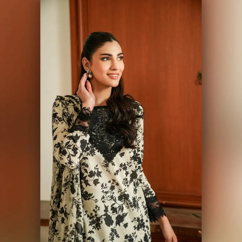 Aneela.s Black Skin Lawn Embroidery Summer Collection 3PIece Unstitched