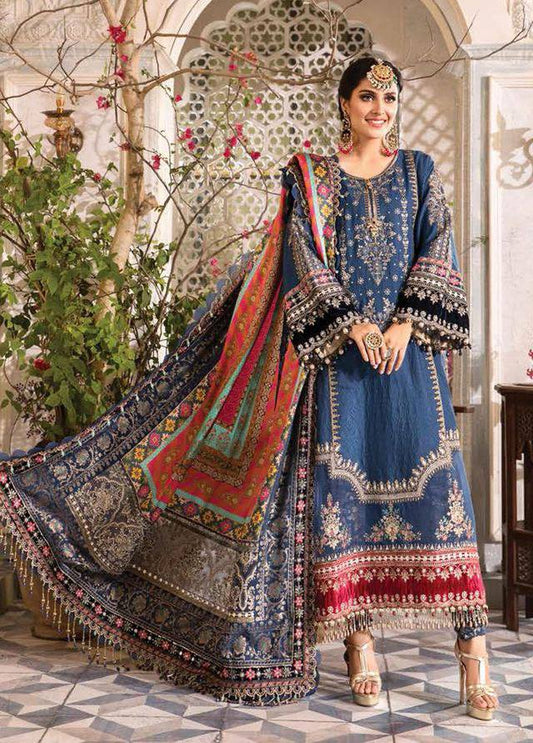 Maria B Blue Formal Collection Chiffon Dress 3pc Unstitched