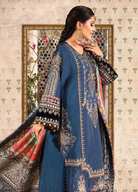 Maria B Blue Formal Collection Chiffon Dress 3pc Unstitched