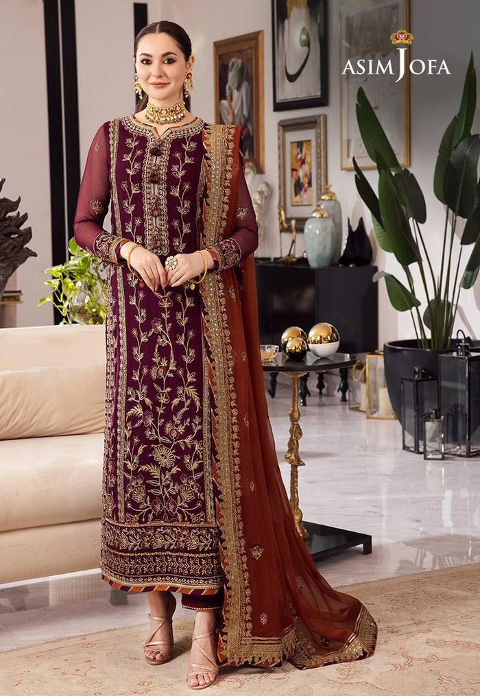 A.J Chiffon Maroon Embroidery 3Piece Unstitched