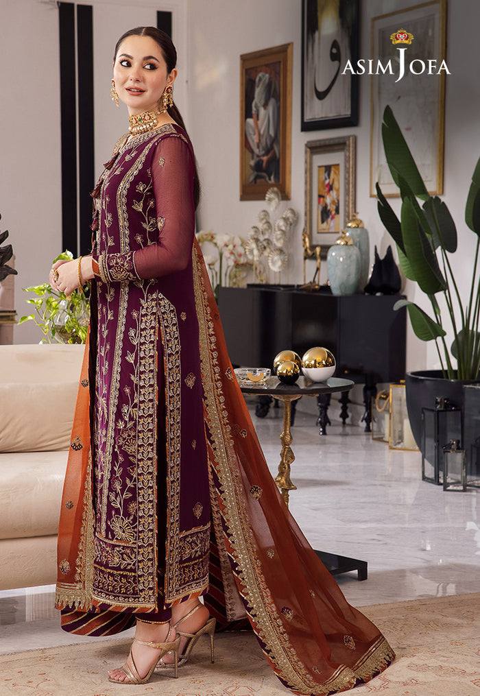 A.J Chiffon Maroon Embroidery 3Piece Unstitched