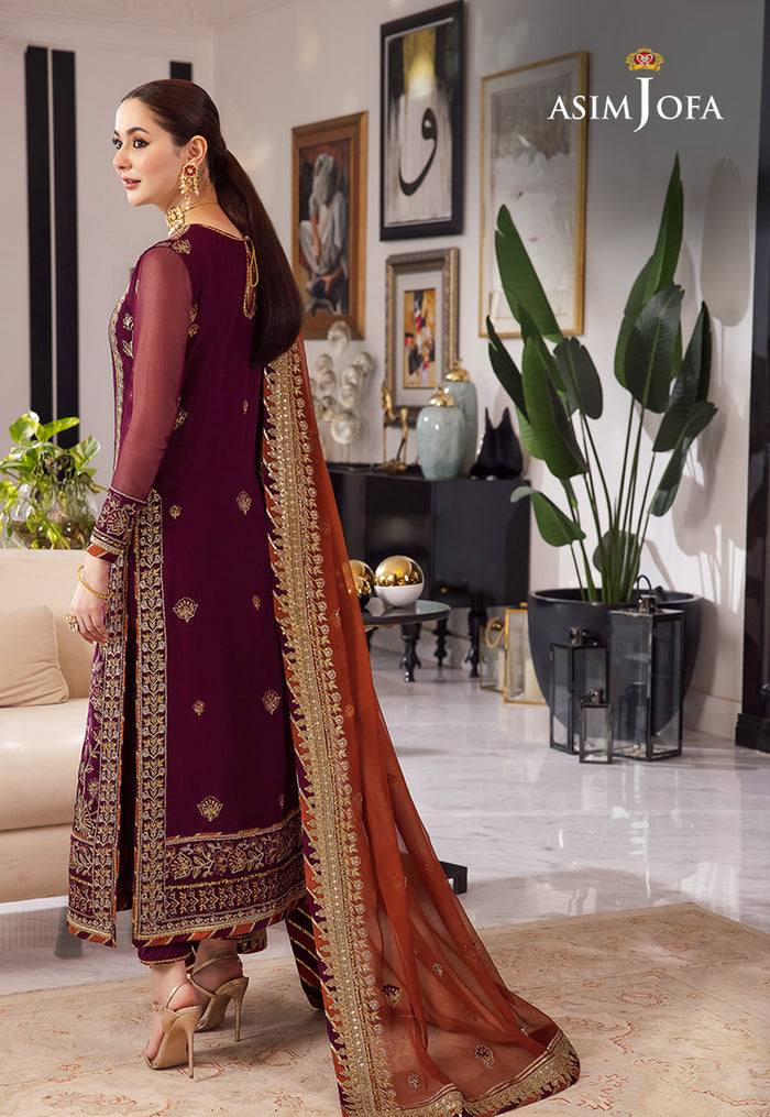 A.J Chiffon Maroon Embroidery 3Piece Unstitched