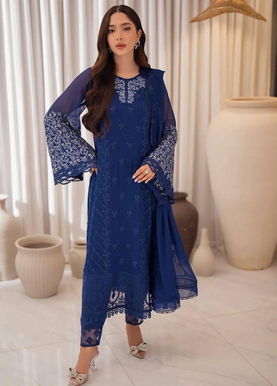 Azure Blue Chiffon Embtoidery Formal Collection 3Piece Unstitched