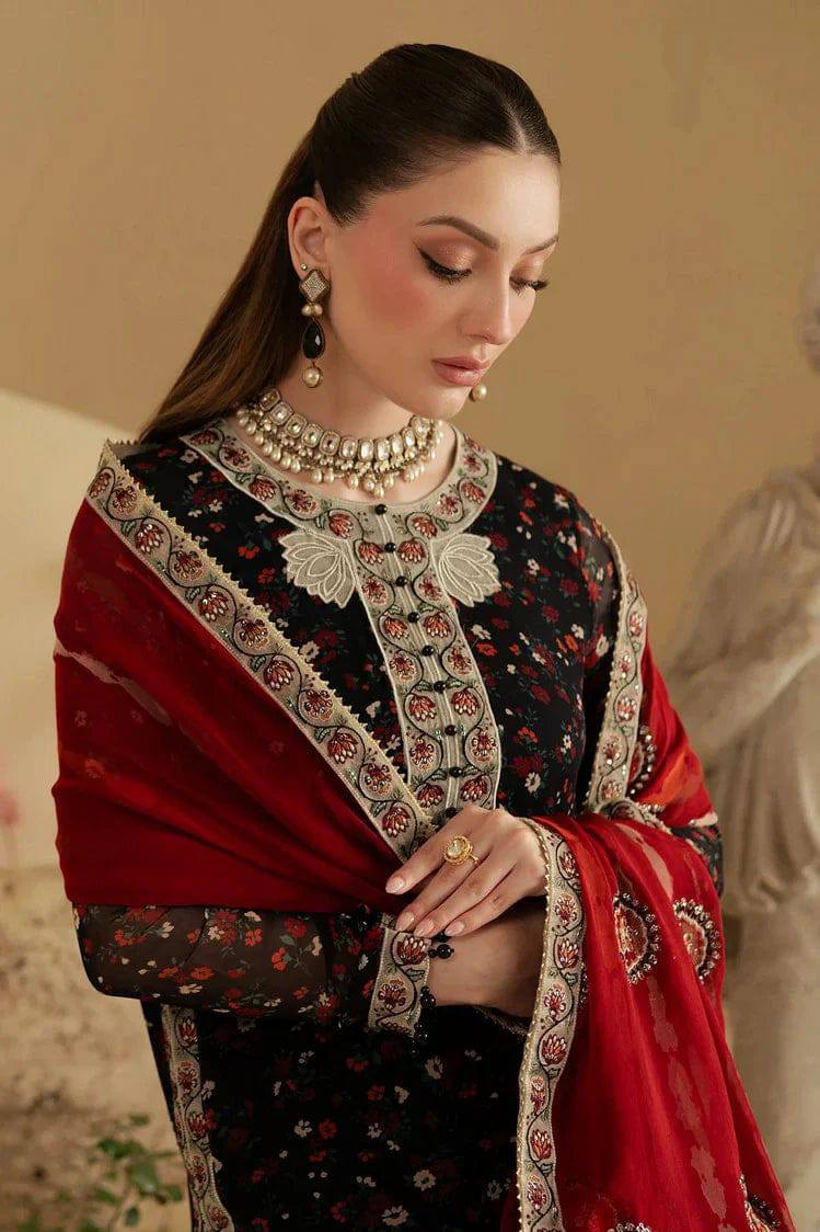 Nureh Black Chiffon Embroidery Formal Collection 3piece Unstitched