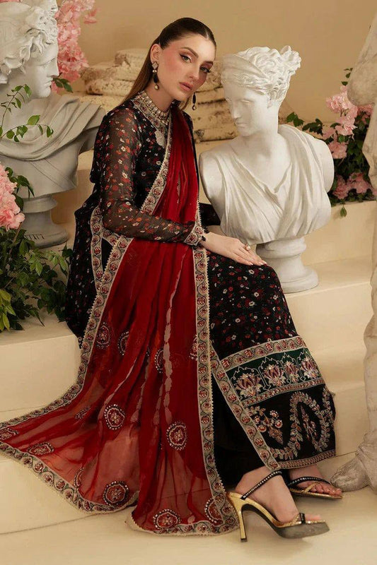 Nureh Black Chiffon Embroidery Formal Collection 3piece Unstitched