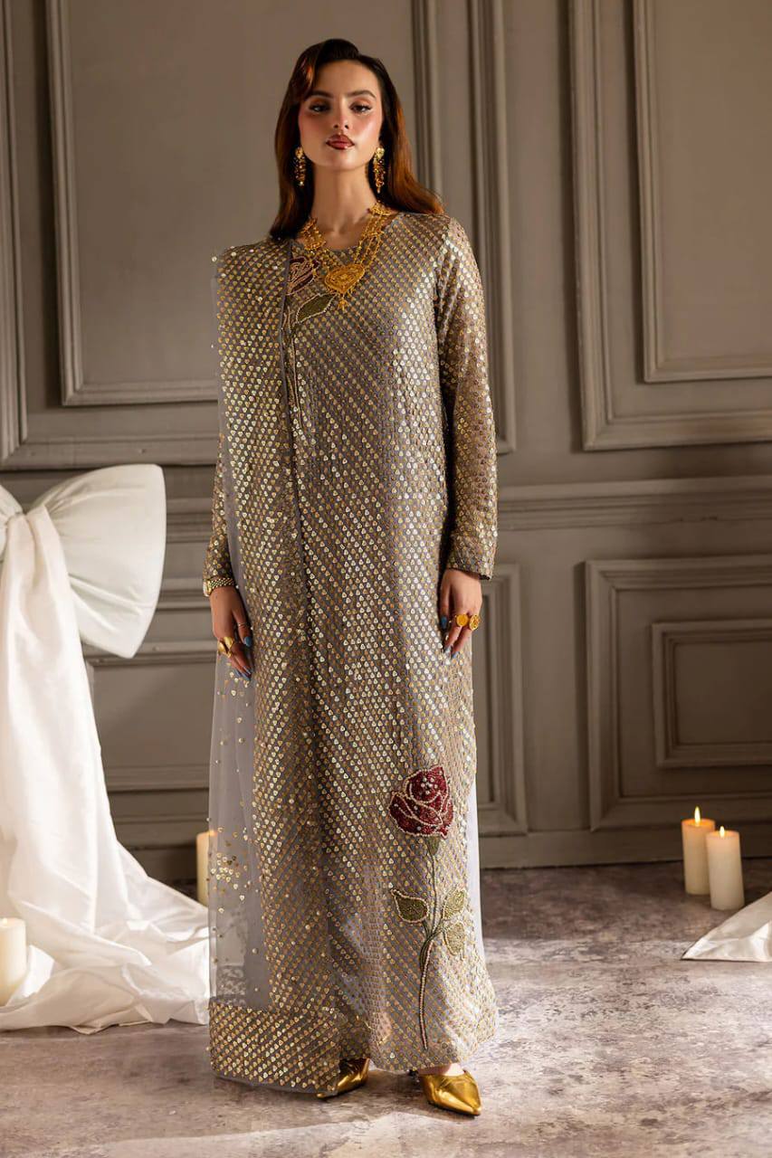 Nureh Grey Formal Collection Luxury Chiffon Embroidery 3piece Unstitched