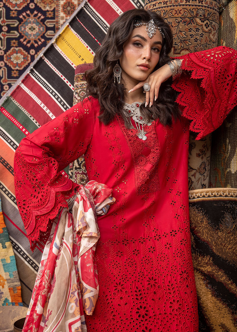 Adan Libas Red New Arrival Embroidery Chikankari Dress 3pc
