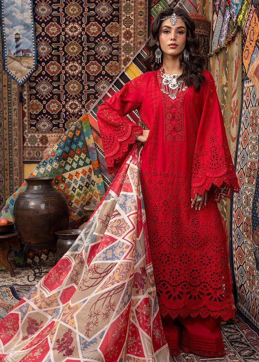 Adan Libas Red New Arrival Embroidery Chikankari Dress 3pc