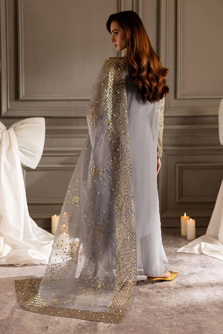 Nureh Grey Formal Collection Luxury Chiffon Embroidery 3piece Unstitched