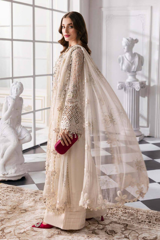 M.B Embroidered Off White Luxury Chiffon Dress 3piece Unstitched
