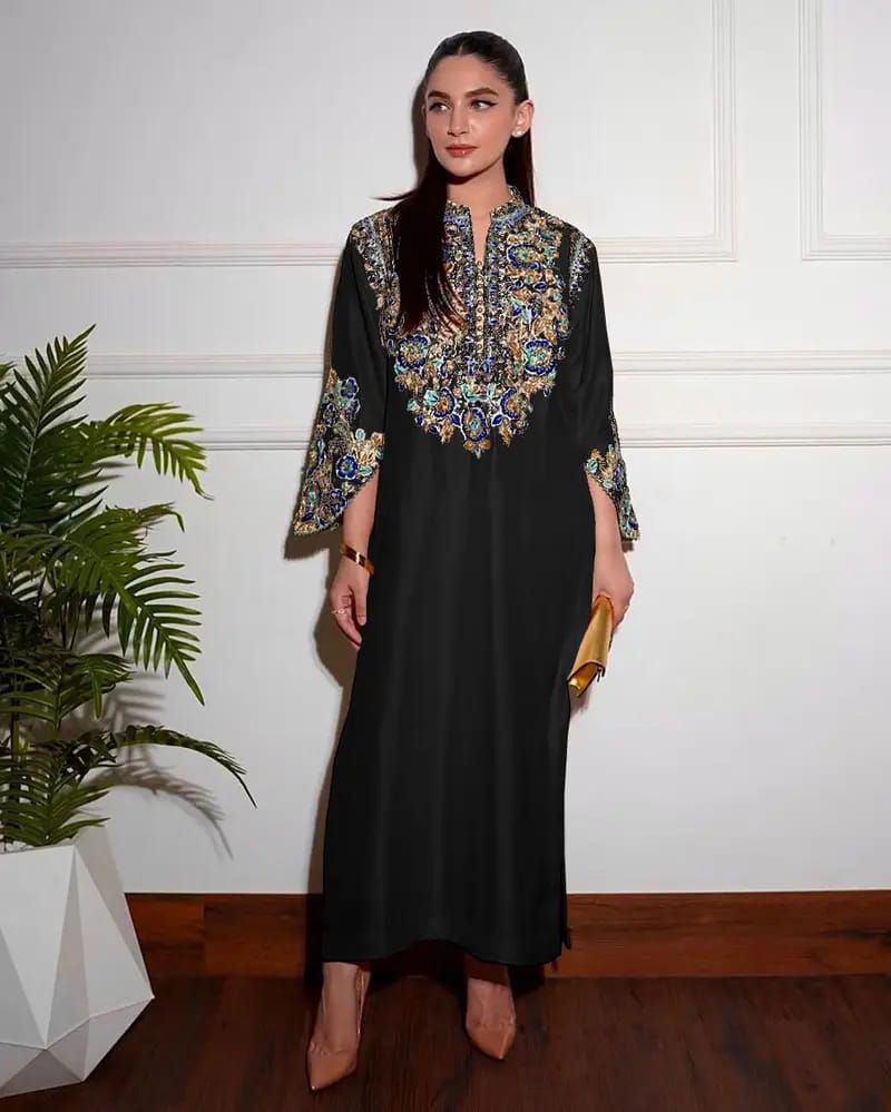 Goodluck Raw Silk Black Multi Hand Work Embroidery 3piece Unstitched