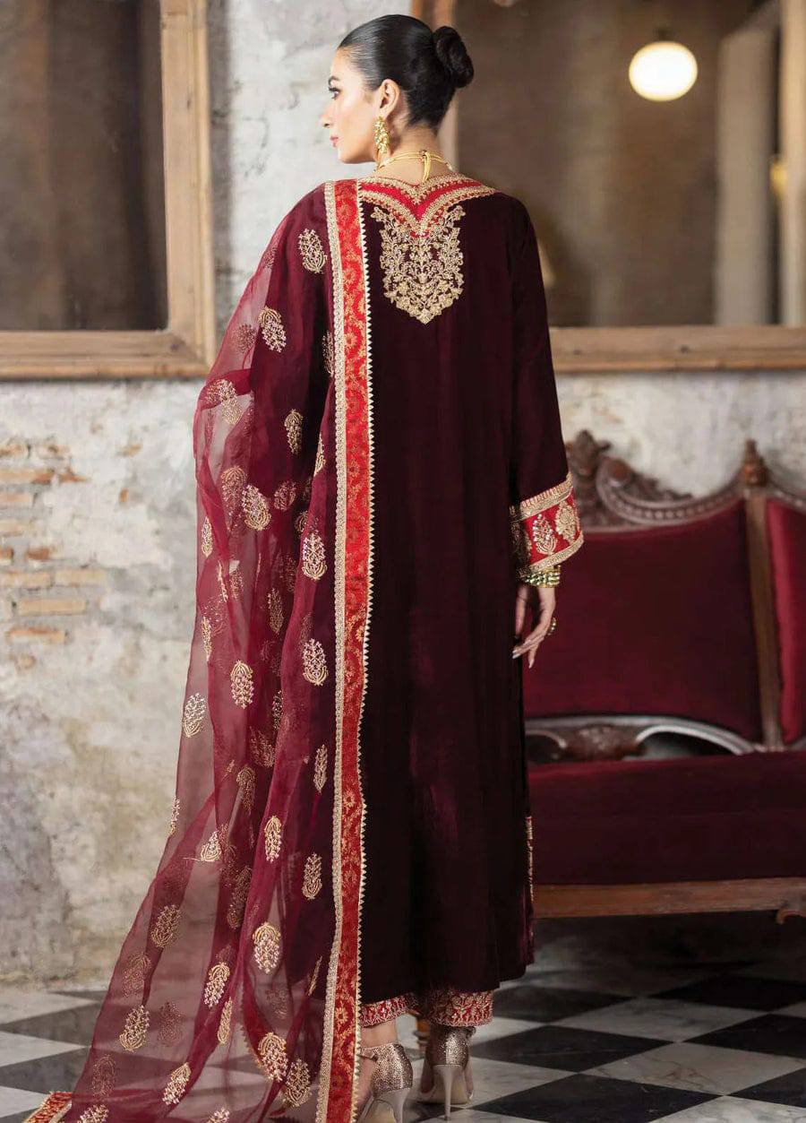 Zainab Chottani Maroon Micro 9000 Velvet Formal Collection 3piece Unstitched