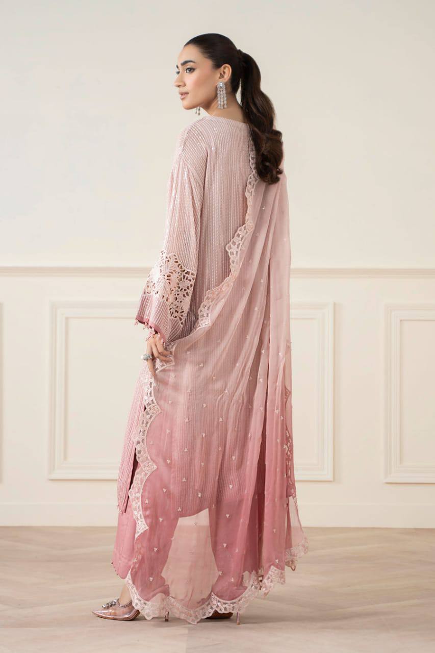 M.B Embroidered Pink Luxury Chiffon Dress 3piece Unstitched