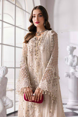 M.B Embroidered Off White Luxury Chiffon Dress 3piece Unstitched