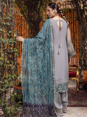 Adan Libas Gray Luxury Chiffon Embroidery 3piece Unstitched