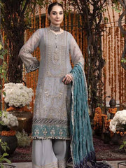 Adan Libas Gray Luxury Chiffon Embroidery 3piece Unstitched