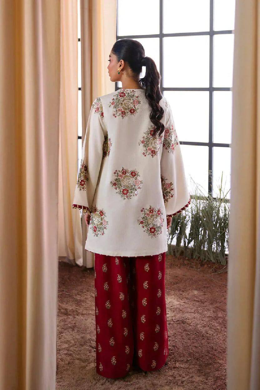 Ethnic Raw Silk off White Embroidery Formal Collection 3piece Unstitched