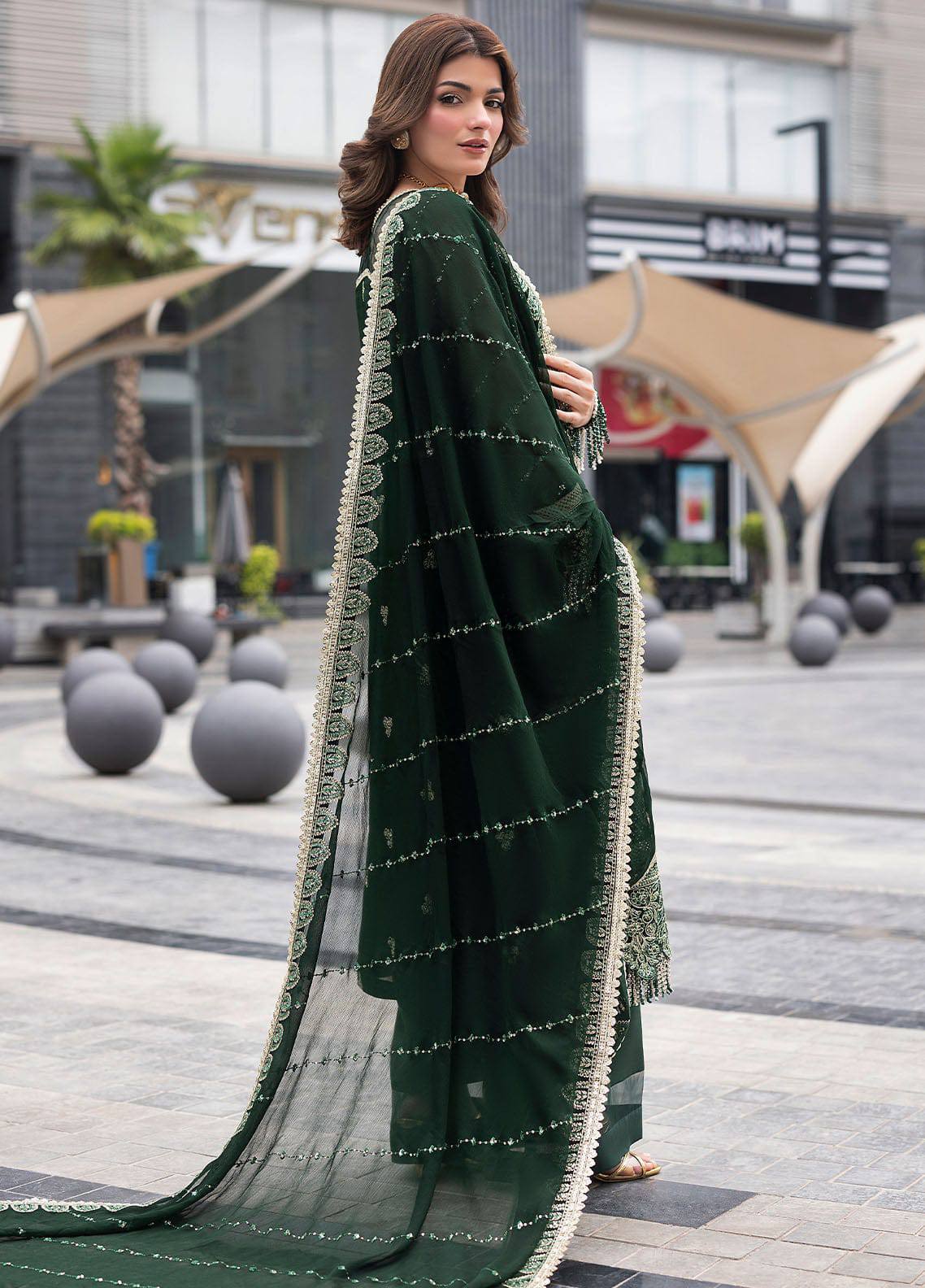 Sahane Dark Green Chiffon Formal Collection Embroidery 3piece Unstitched