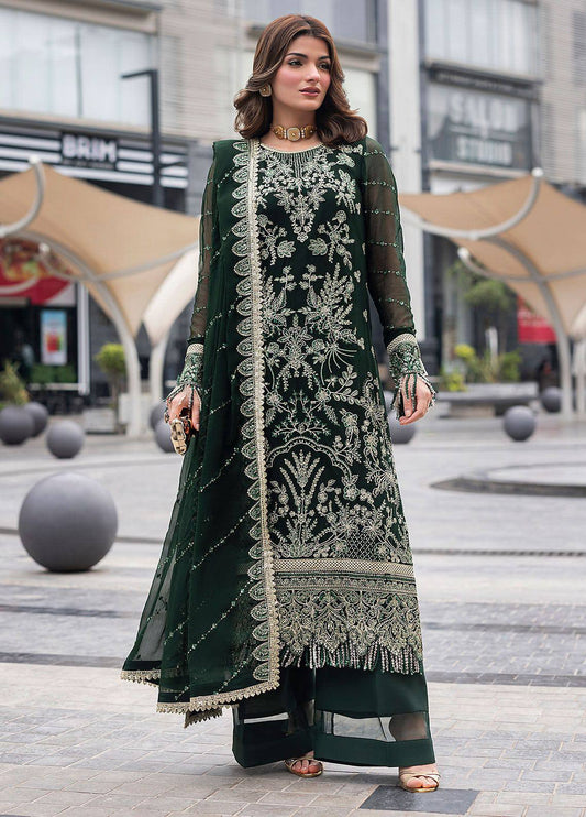 Sahane Dark Green Chiffon Formal Collection Embroidery 3piece Unstitched