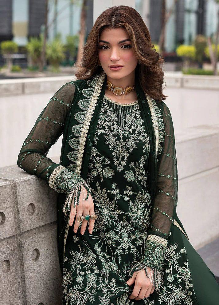 Sahane Dark Green Chiffon Formal Collection Embroidery 3piece Unstitched