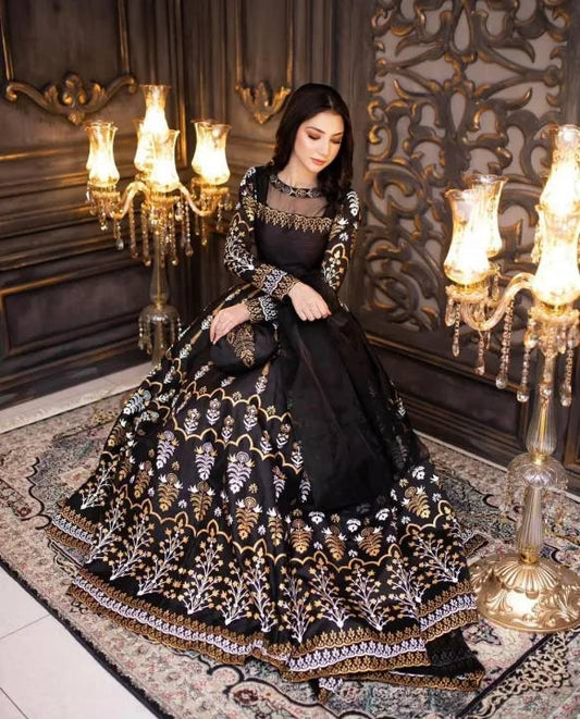 Goodluck Black organza Maxi Embroidery 3piece Unstitched