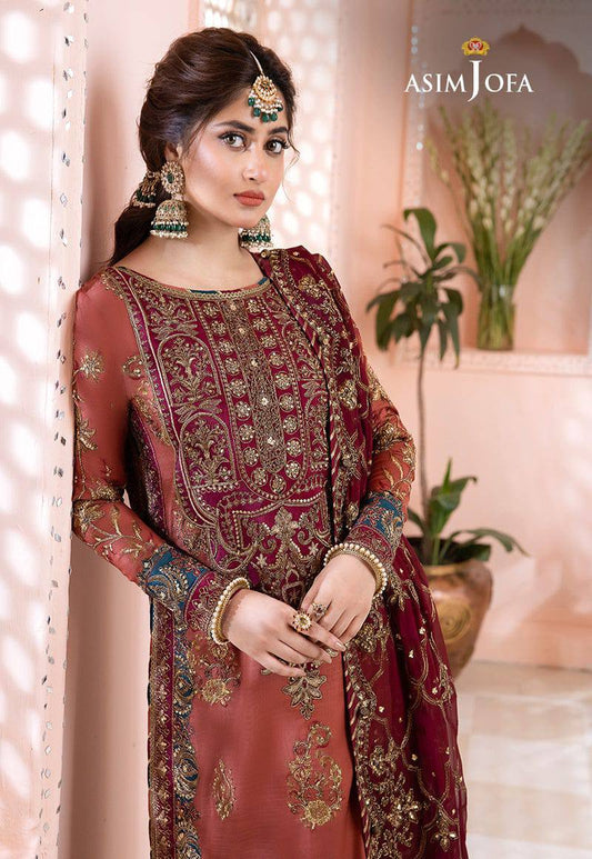 A.J Tea Pink Chiffon Luxury Embroidery 3piece Unsitched