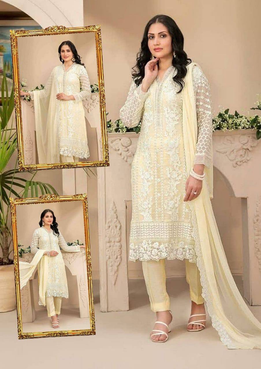 Azure Lemon luxury Chiffon Embroidered 3 Piece Unstitched
