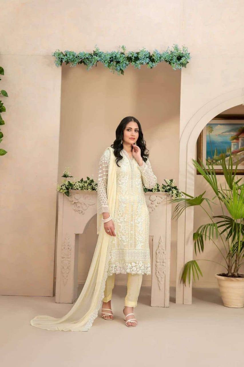 Azure Lemon luxury Chiffon Embroidered 3 Piece Unstitched
