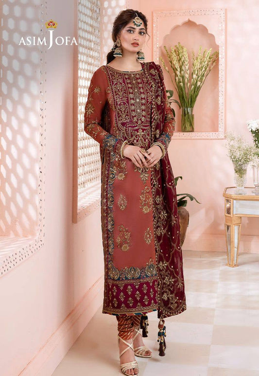 A.J Tea Pink Chiffon Luxury Embroidery 3piece Unsitched