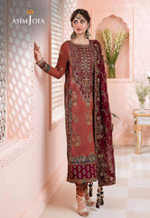 A.J Tea Pink Chiffon Luxury Embroidery 3piece Unsitched