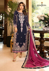 A.J Blue Pink Chiffon Embroidery 3piece Unstitched