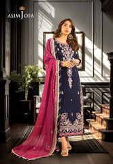 A.J Blue Pink Chiffon Embroidery 3piece Unstitched