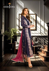 A.J Blue Pink Chiffon Embroidery 3piece Unstitched