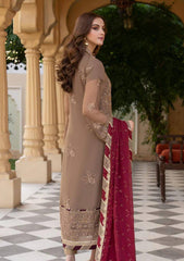 Norma Kamal Chiffon Embroidery Brown 3piece Unstitched