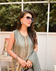 Peacock Silk Digidal Prind Embroidery 3piece Unsttitched