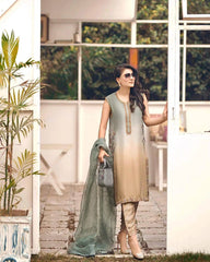 Peacock Silk Digidal Prind Embroidery 3piece Unsttitched