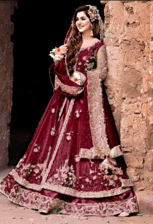 Kashee Bridal Maxi Maroon Net Embroidery Collection Unstitched