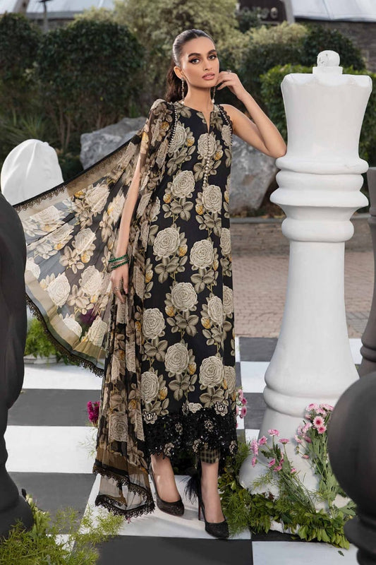 Maria B Black Digital Pure Lawn Print & Embroidery Dress 3pc