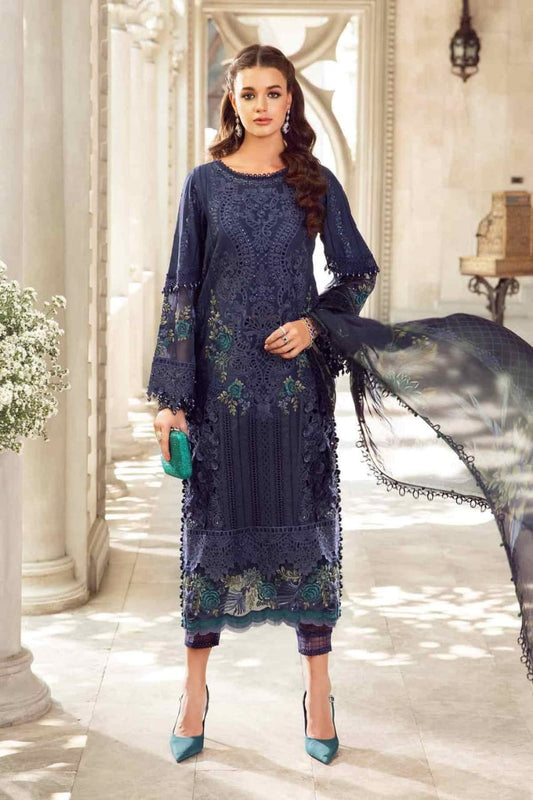 Maria B Blue Lawn Embroidery Chikankari Dress 3pc New Arrival