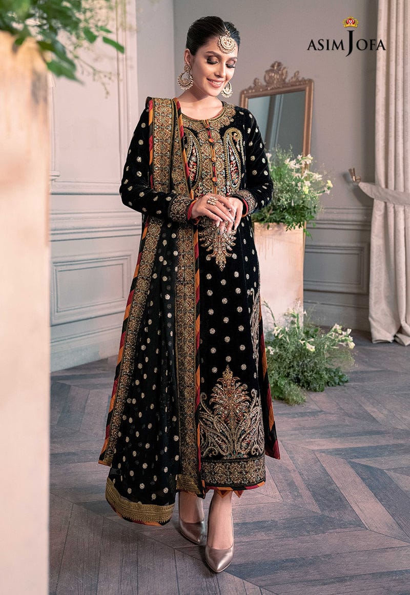 Asim Jofa Black Multi Velvet Formal Collection 3pc Unstitched