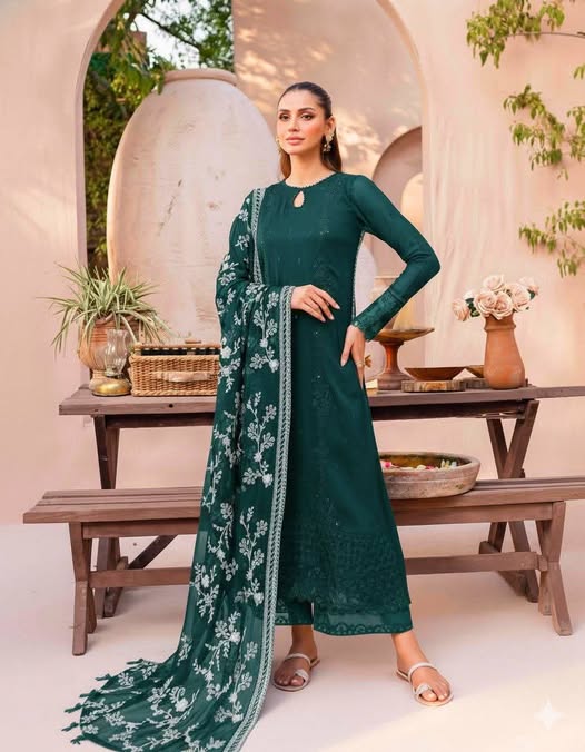 GoodLuck Green Chiffon Embrroidery Collecion 3piece Unsitched