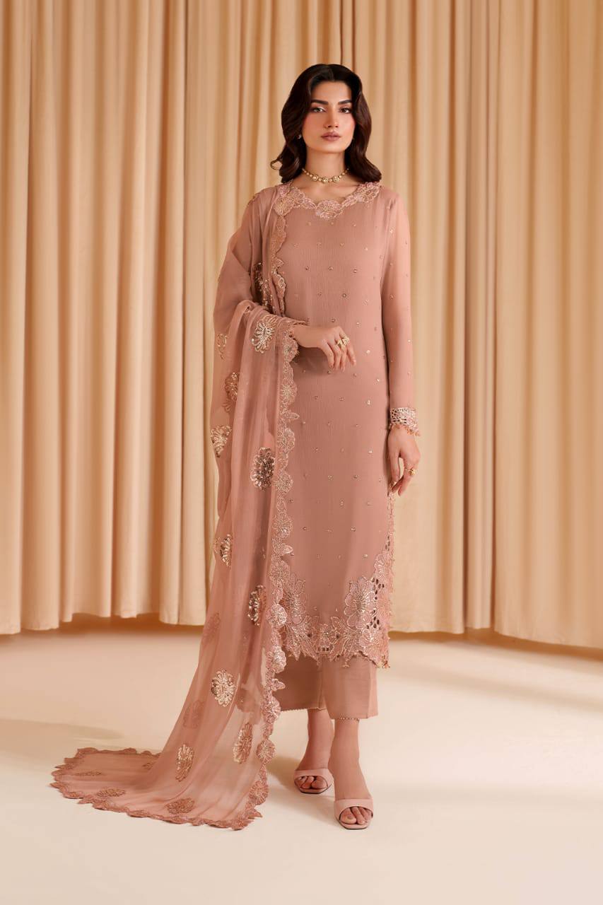 Iznik Tea Pink Latest Exclusive Chiffon Formal Collection 3piece Unsittched