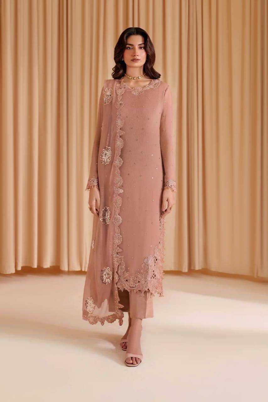 Iznik Tea Pink Latest Exclusive Chiffon Formal Collection 3piece Unsittched