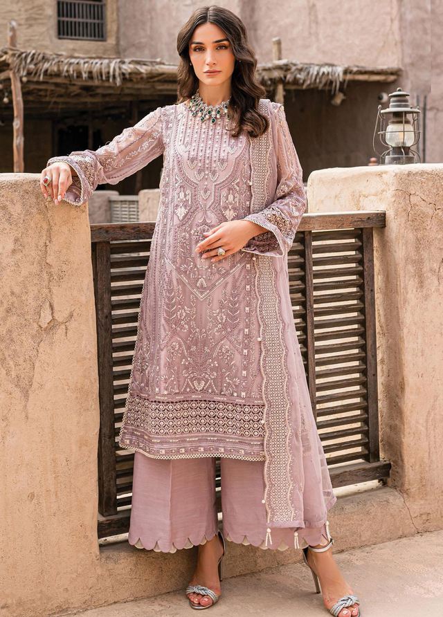 Gulaal Pink Formal Collection Organza Dress Hand Work
