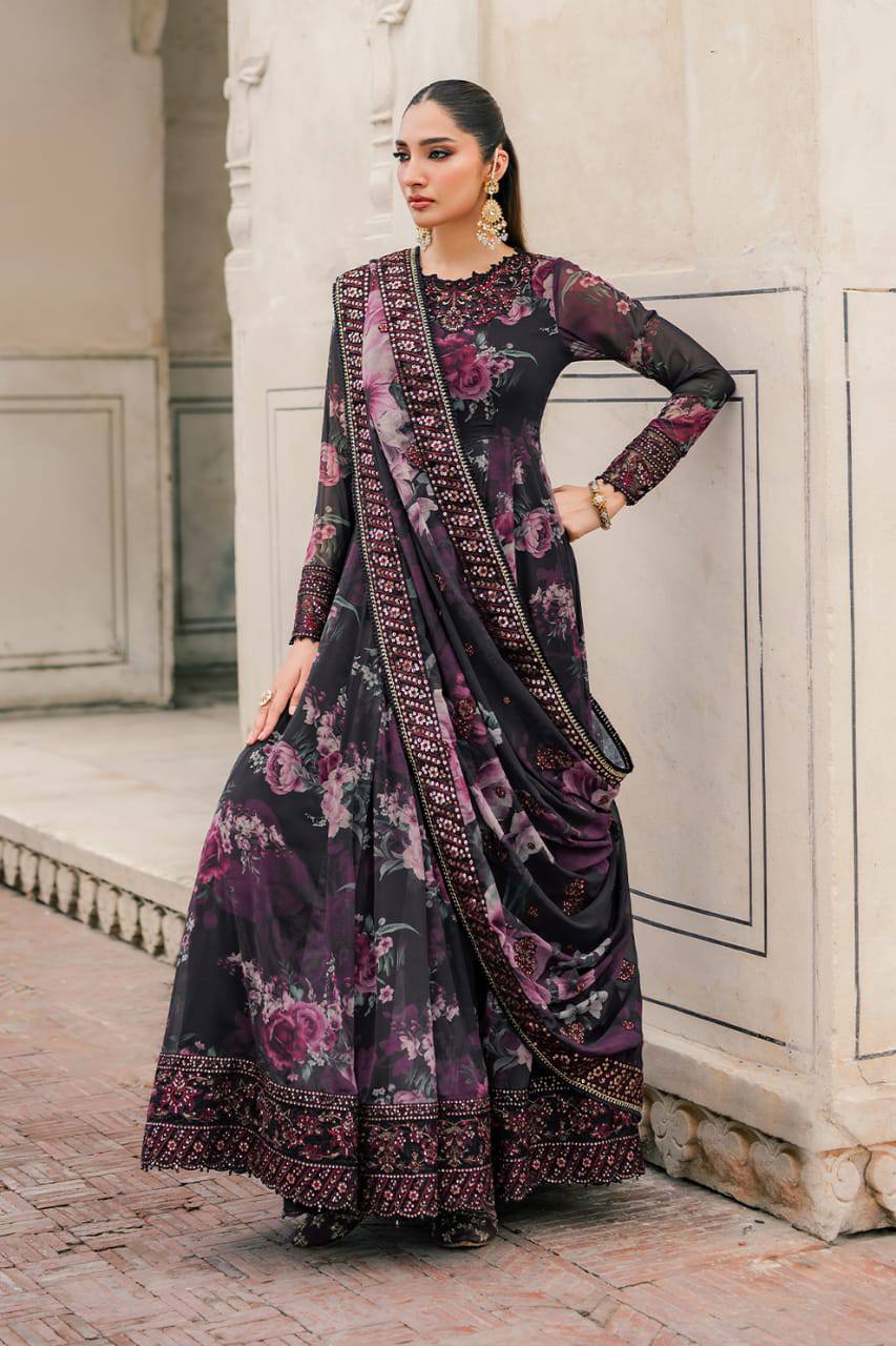 Iznik Black Printed Digital Silk Formals Collection 3piece Unstitched