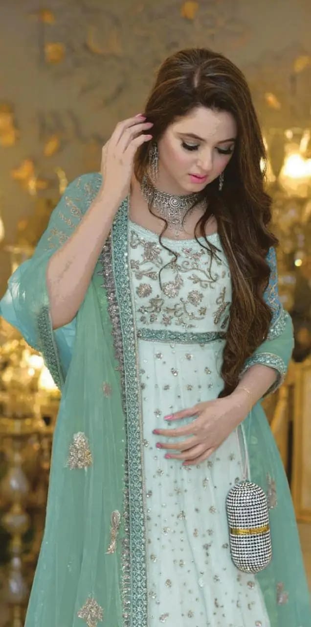 FAIZA SAQLAIN MAXI SKY BLUE  NET FABRIC WEDDING COLLECTION