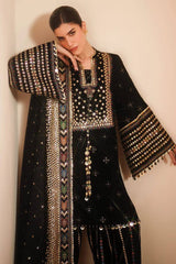 Jazmin Velvet Black Multi Embroidery Dress Exclusive 3piece Unstitched