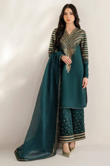 Jazmin Raw Silk Bottle Green Embroidery Dress Party Wear Collection Unstitch