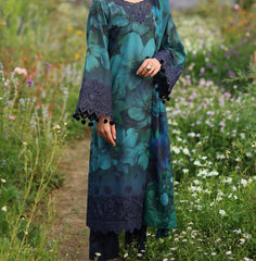 Baroque Blue Lawn Digital Print Embroidery 3pc Unstitched