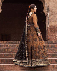 Asim Jofa Brown & Black Luxury Chiffon Embroidered Collection 3 piece